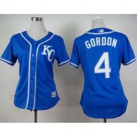 Kansas City Royals #4 Alex Gordon Blue Alternate 2 Womens Stitched MLB Jersey