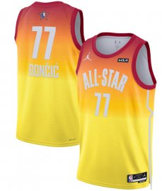 Mens 2023 All-Star #77 Luka Doncic Orange Game Swingman Stitched Basketball Jersey