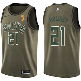 Nike Milwaukee Bucks #21 Jrue Holiday 2021 NBA Finals Champions Swingman Salute to Service Jersey Green Mens