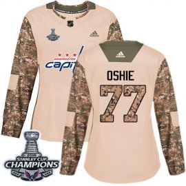 Adidas Washington Capitals #77 T.J. Oshie Camo Authentic 2017 Veterans Day Stanley Cup Final Champions Womens Stitched NHL Jersey