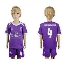 Real Madrid #4 Sergio Ramos Away Kid Soccer Club Jersey