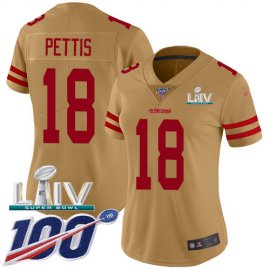 Nike San Francisco 49ers #18 Dante Pettis Gold Super Bowl LIV 2020 Womens Stitched NFL Limited Inverted Legend 100th Season Jersey