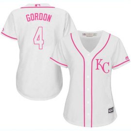 Kansas City Royals #4 Alex Gordon White/Pink Fashion Womens Stitched MLB Jersey