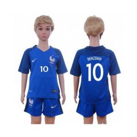 France #10 Benzema Home Kid Soccer Country Jersey