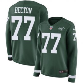 Nike New York Jets #77 Mekhi Becton Green Team Color Womens Stitched NFL Limited Therma Long Sleeve Jersey