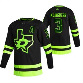 Dallas Stars #3 John Klingberg Black Mens Adidas 2020-21 Reverse Retro Alternate NHL Jersey