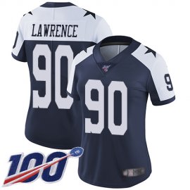Nike Dallas Cowboys #90 Demarcus Lawrence Navy Blue Thanksgiving Womens Stitched NFL 100th Season Vapor Throwback Limited Jersey