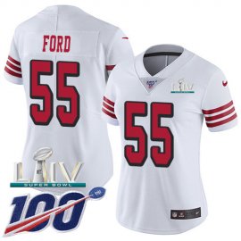 Nike San Francisco 49ers #55 Dee Ford White Super Bowl LIV 2020 Rush Womens Stitched NFL Limited 100th Season Jersey