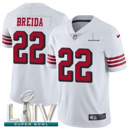 Nike San Francisco 49ers #22 Matt Breida White Super Bowl LIV 2020 Rush Mens Stitched NFL Vapor Untouchable Limited Jersey