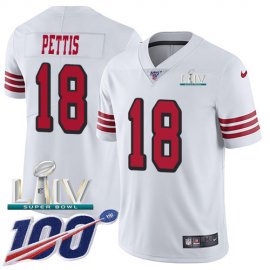Nike San Francisco 49ers #18 Dante Pettis White Super Bowl LIV 2020 Rush Youth Stitched NFL Limited 100th Season Jersey