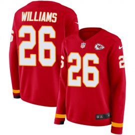 Nike Kansas City Chiefs #26 Damien Williams Red Team Color Womens Stitched NFL Limited Therma Long Sleeve Jersey