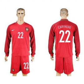 Portugal #22 Carvalho Home Long Sleeves Soccer Country Jersey