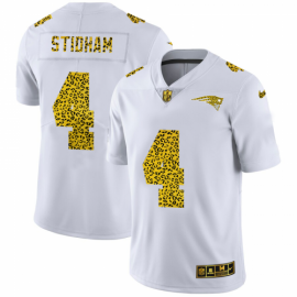 New England New England Patriots #4 Jarrett Stidham Mens Nike Flocked Leopard Print Vapor Limited NFL Jersey White
