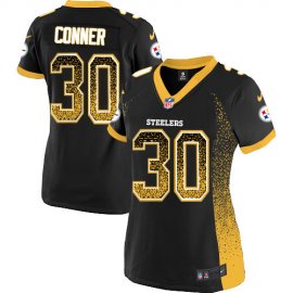 Nike Pittsburgh Steelers #30 James Conner Black Team Color Womens Stitched NFL Elite Drift Fashion Jersey