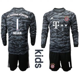 Bayern Munchen #1 Neuer Black Goalkeeper Long Sleeves Kid Soccer Club Jersey