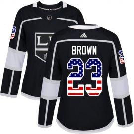Adidas Los Angeles Kings #23 Dustin Brown Black Home Authentic USA Flag Womens Stitched NHL Jersey