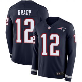 Nike New England Patriots #12 Tom Brady Navy Blue Team Color Youth Stitched NFL Limited Therma Long Sleeve Jersey