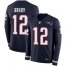 Nike New England Patriots #12 Tom Brady Navy Blue Team Color Youth Stitched NFL Limited Therma Long Sleeve Jersey