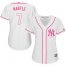 New York Yankees #7 Mickey Mantle White/Pink Fashion Womens Stitched MLB Jersey