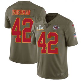 Nike Kansas City Chiefs #42 Anthony Sherman Olive Mens Super Bowl LV Bound Stitched NFL Limited 2017 Salute To Service Jersey
