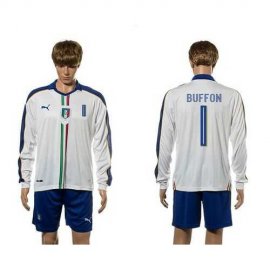 Italy #1 Buffon White Away Long Sleeves Soccer Country Jersey