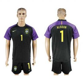 Brazil #1 Alisson Black Goalkeeper Soccer Country Jersey