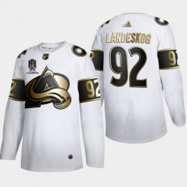 Colorado Colorado Avalanche #92 Gabriel Landeskog Mens 2022 Stanley Cup Champions Adidas White Golden Edition Limited Stitched NHL Jersey Mens