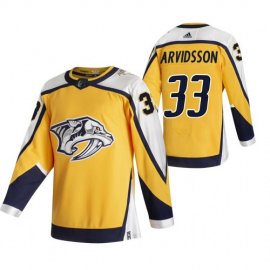 Nashville Predators #33 Viktor Arvidsson Yellow Mens Adidas 2020-21 Reverse Retro Alternate NHL Jersey