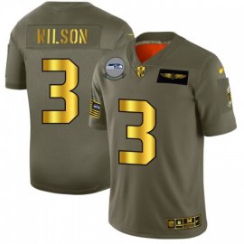 Seattle Seahawks #3 Russell Wilson NFL Mens Nike Olive Gold 2019 Salute to Service Limited Jersey