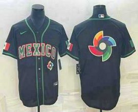 Mens Mexico Baseball 2023 Black World Big Logo Classic Stitched Jersey