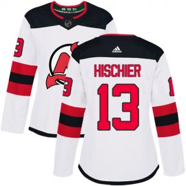 Adidas New Jersey Devils #13 Nico Hischier White Road Authentic Womens Stitched NHL Jersey