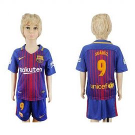 Barcelona #9 Suarez Home Kid Soccer Club Jersey