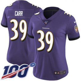 Nike Baltimore Ravens #39 Brandon Carr Purple Team Color Womens Stitched NFL 100th Season Vapor Untouchable Limited Jersey