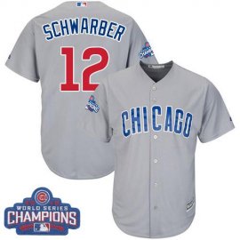 Chicago Cubs #12 Kyle Schwarber Grey Road 2016 World Series Champions Stitched Youth MLB Jersey
