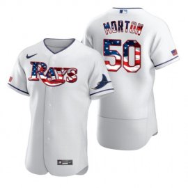 Tampa Bay Rays #50 Charlie Morton Mens Nike White Fluttering USA Flag Limited Edition Authentic MLB Jersey