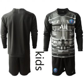 Paris Saint Germain Blank Black Goalkeeper Long Sleeves Kid Soccer Club Jersey