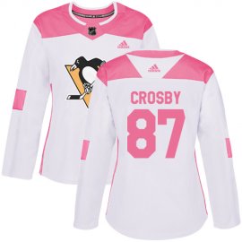Adidas Pittsburgh Penguins #87 Sidney Crosby White/Pink Authentic Fashion Womens Stitched NHL Jersey