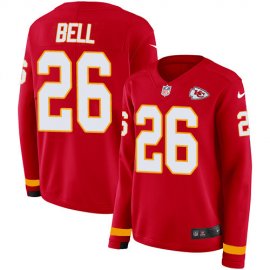 Nike Kansas City Chiefs #26 LeVeon Bell Red Team Color Womens Stitched NFL Limited Therma Long Sleeve Jersey