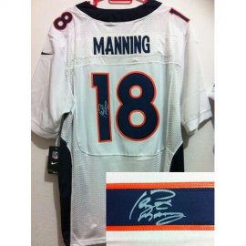 Nike Denver Broncos #18 Peyton Manning White Mens Stitched NFL Elite Autographed Jersey