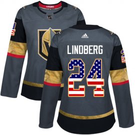 Adidas Vegas Golden Knights #24 Oscar Lindberg Grey Home Authentic USA Flag Womens Stitched NHL Jersey
