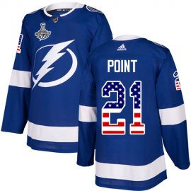 Adidas Tampa Bay Lightning #21 Brayden Point Blue Home Authentic USA Flag 2020 Stanley Cup Champions Stitched NHL Jersey