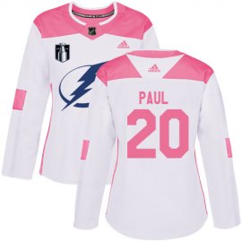 Adidas Tampa Bay Lightning #20 Nicholas Paul White/Pink 2022 Stanley Cup Final Patch Authentic Fashion Womens Stitched NHL Jersey Womens