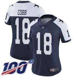 Nike Dallas Cowboys #18 Randall Cobb Navy Blue Thanksgiving Womens Stitched NFL 100th Season Vapor Throwback Limited Jersey