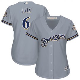 Milwaukee Brewers #6 Lorenzo Cain Grey Road Womens Stitched MLB Jersey