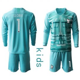 France #1 Lloris Light Blue Goalkeeper Long Sleeves Kid Soccer Country Jersey