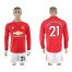 Manchester United #21 Ander Herrera Red Home Long Sleeves Soccer Club Jersey