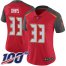 Nike Tampa Bay Buccaneers #33 Carlton Davis III Red Team Color Womens Stitched NFL 100th Season Vapor Limited Jersey