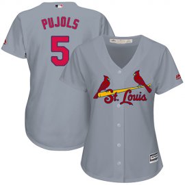 St.Louis Cardinals #5 Albert Pujols Grey Road Womens Stitched MLB Jersey