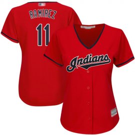 Cleveland Indians #11 Jose Ramirez Red Womens Stitched MLB Jersey