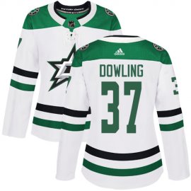 Adidas Dallas Stars #37 Justin Dowling White Road Authentic Womens Stitched NHL Jersey